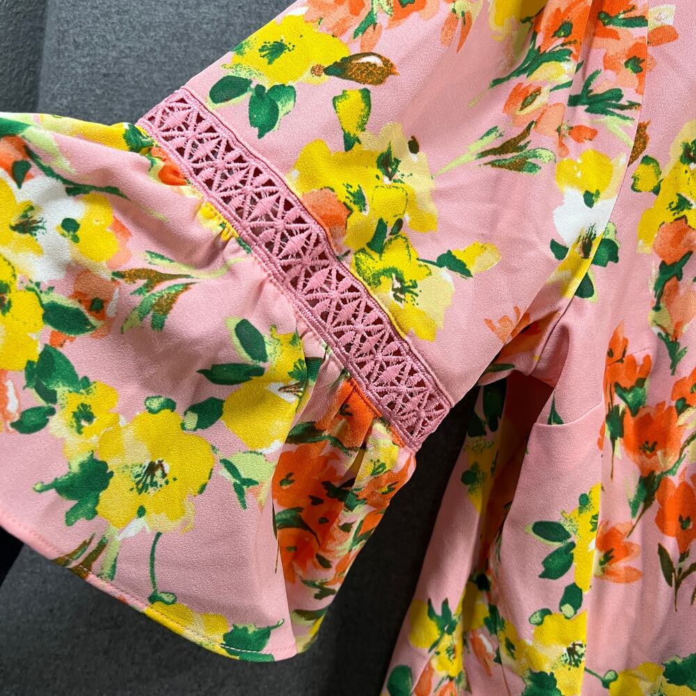 Isaac Mizrahi LIVE! Printed Stretch Crepe Blouse Pink Medium - Picture 7 of 9